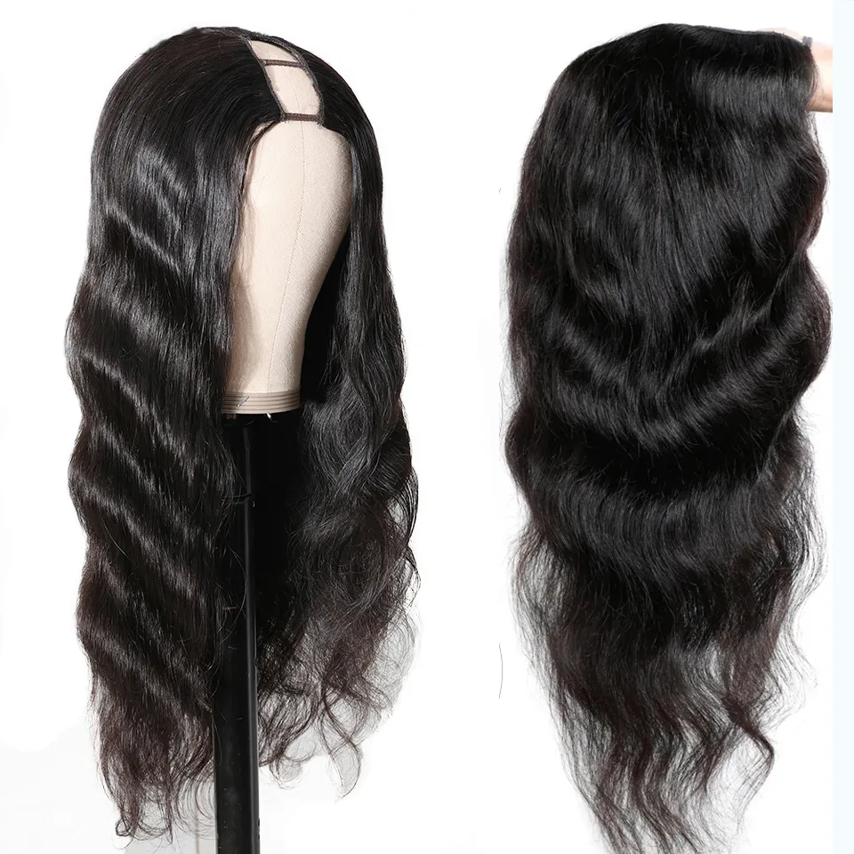 U Part Human Hair Glueless Brazilian Wigs 150% For Women Natural Color Hine Made Wig