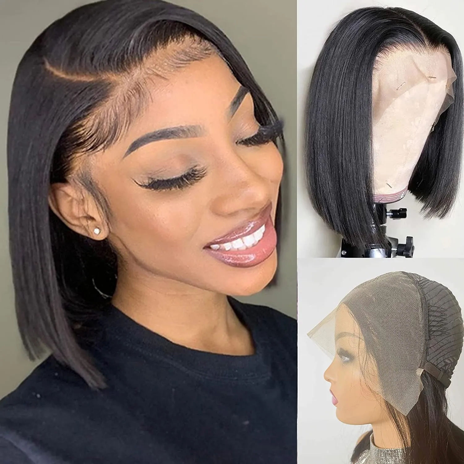 80% Density 10 inch Bob Wig Human Hair Short Wigs For Black Women Natural Black Glueless 
