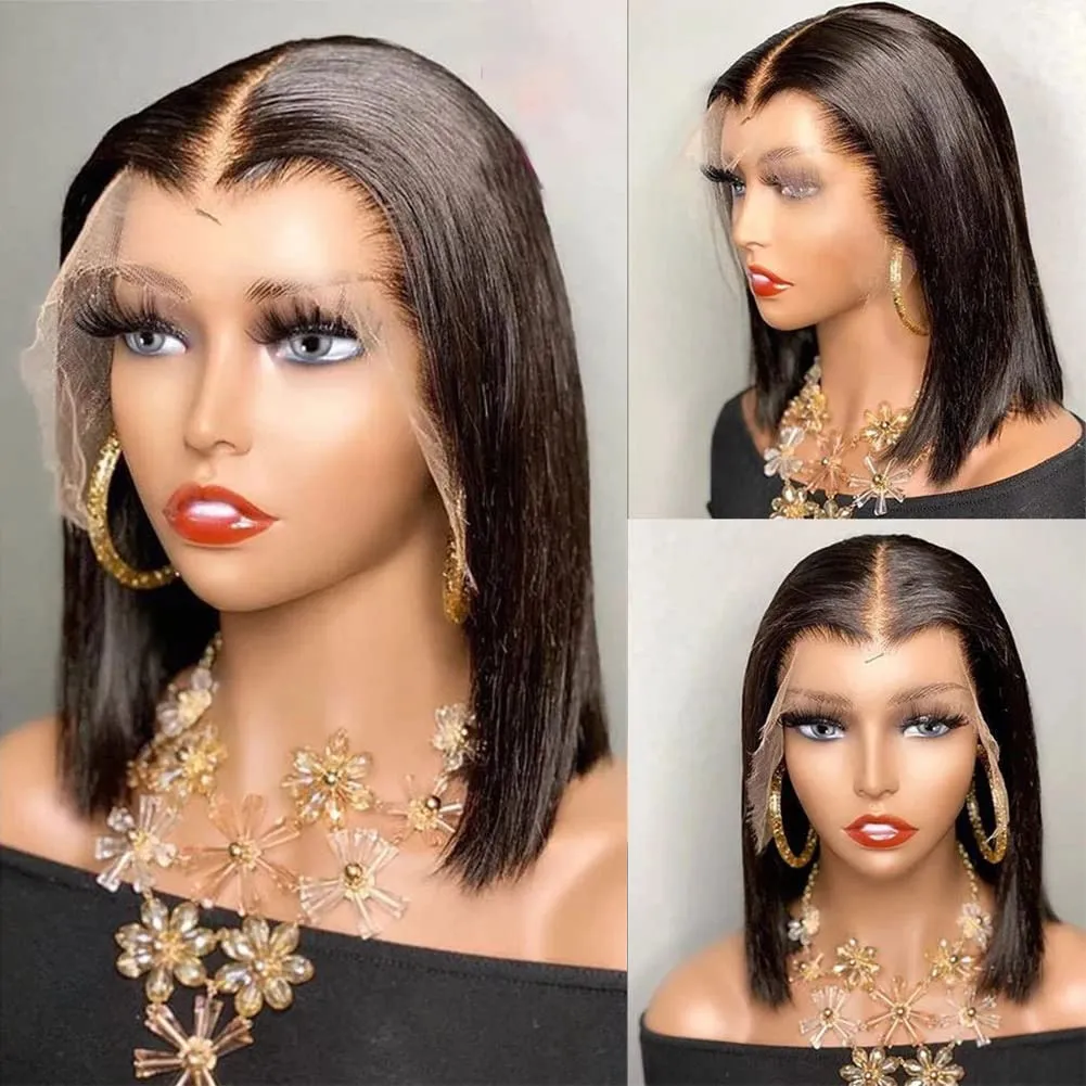 80% Density 10 inch Bob Wig Human Hair Short Wigs For Black Women Natural Black Glueless 