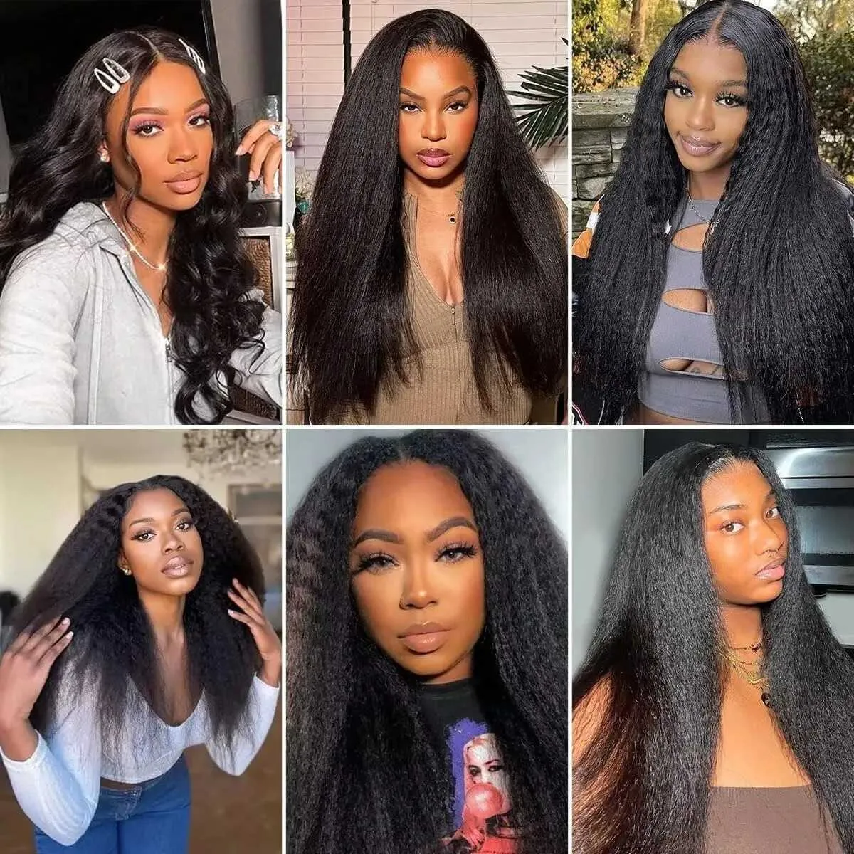 V Part Wig Human Hair Kinky Straight 200 Density No Leave Out V Part Wigs