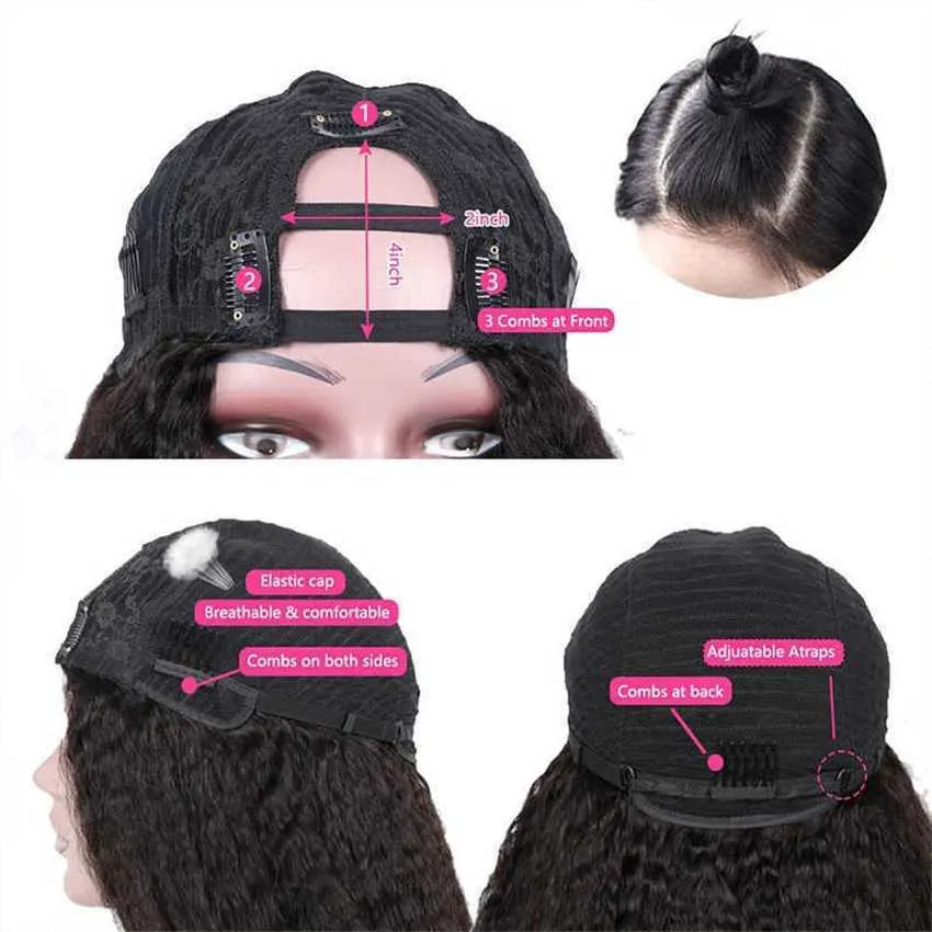 Human Hair Glueless Straight Density Remy U Part Wig For Women