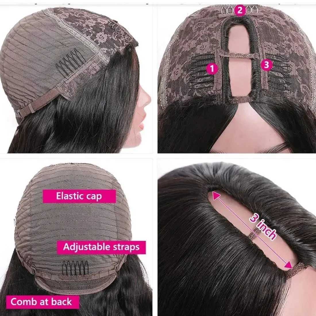 Deep Wave Black U Part Wig For Women