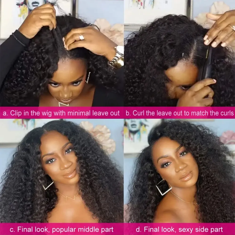 Human Hair Curly Remy U Part Wig For Women