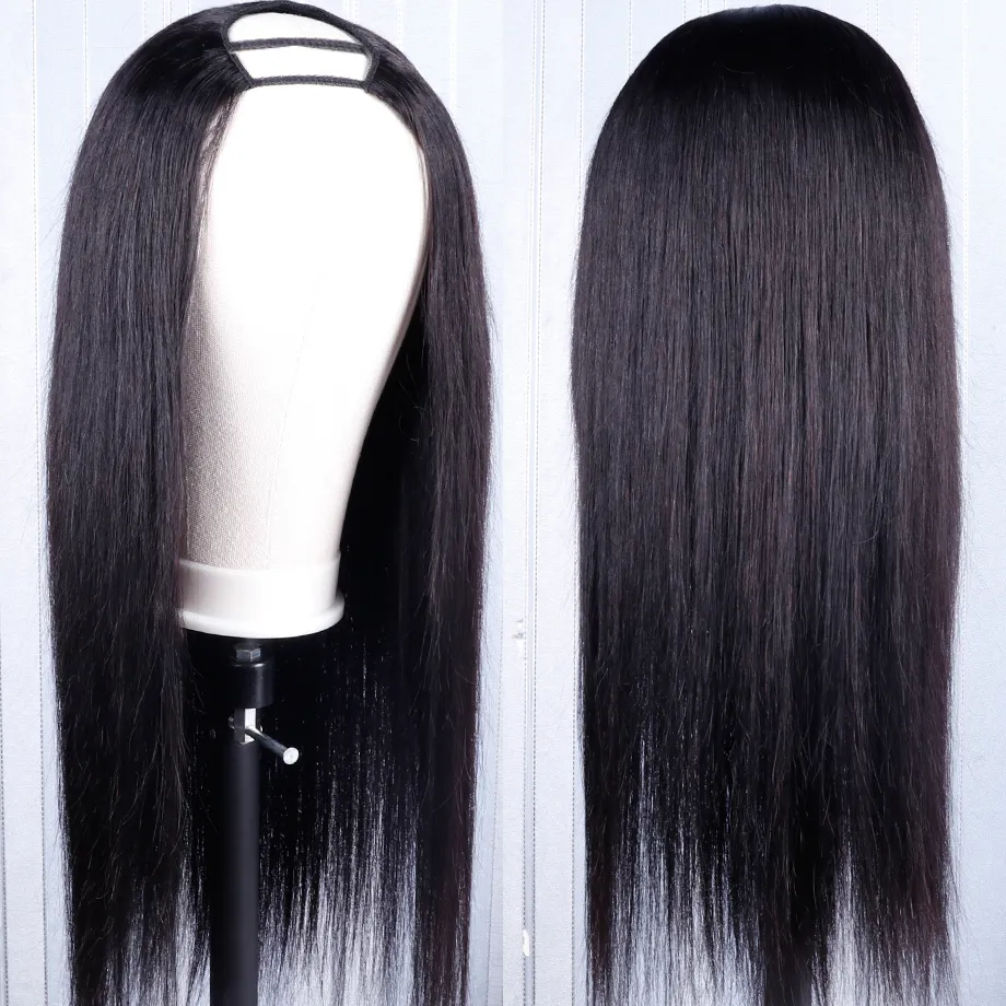 Human Hair Straight Density U Part Wig For Women