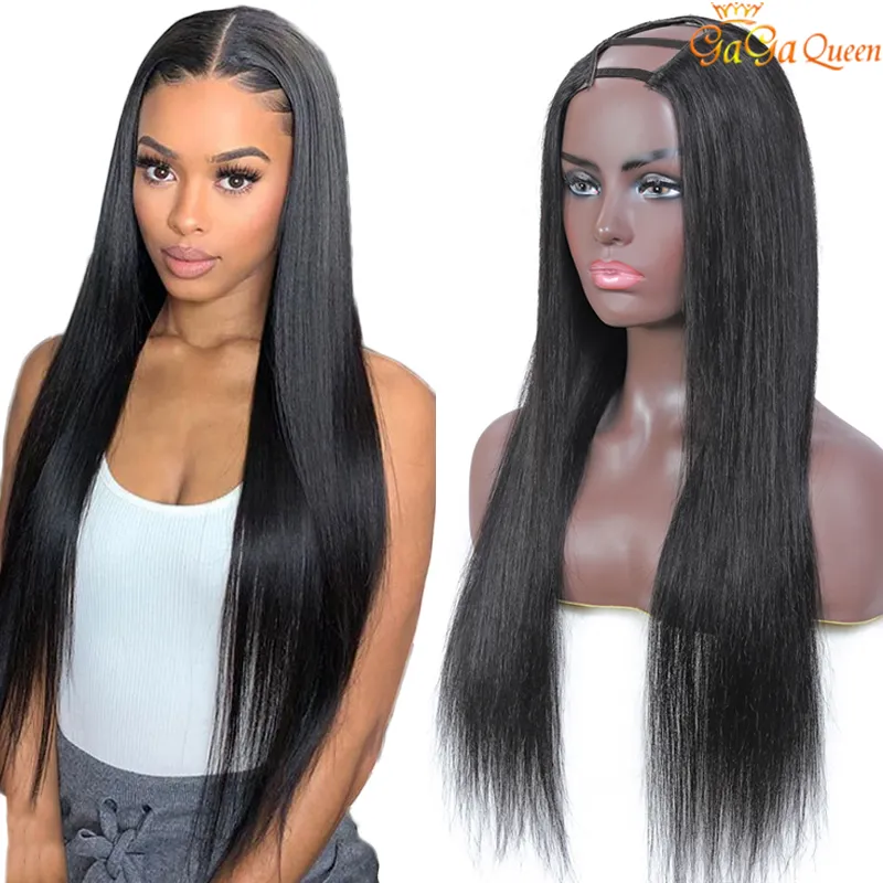 Human Hair Straight Density U Part Wig For Women
