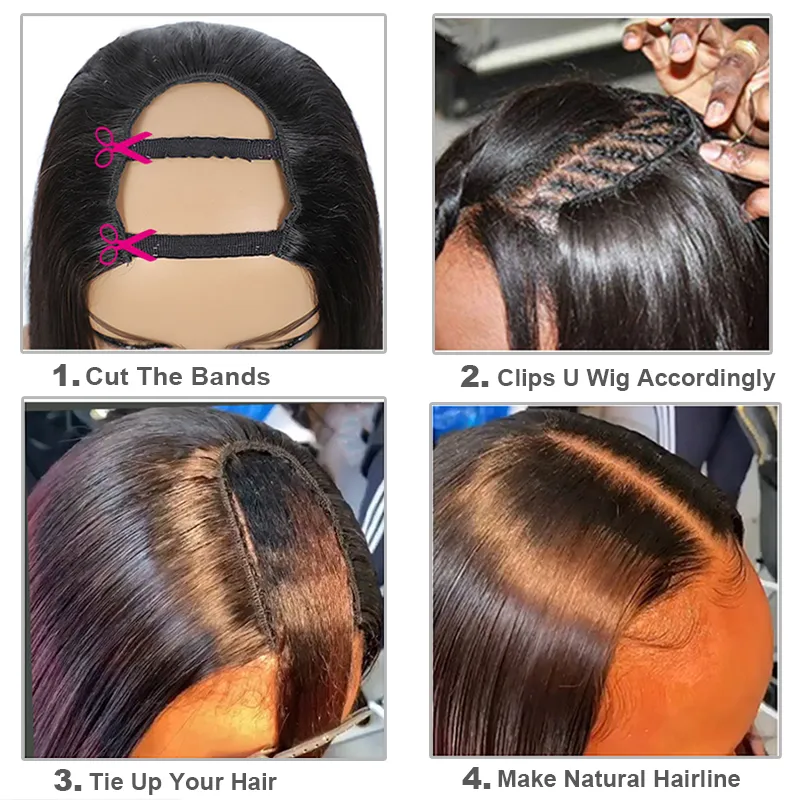 Human Hair Glueless Straight Remy U Part Wig For Women