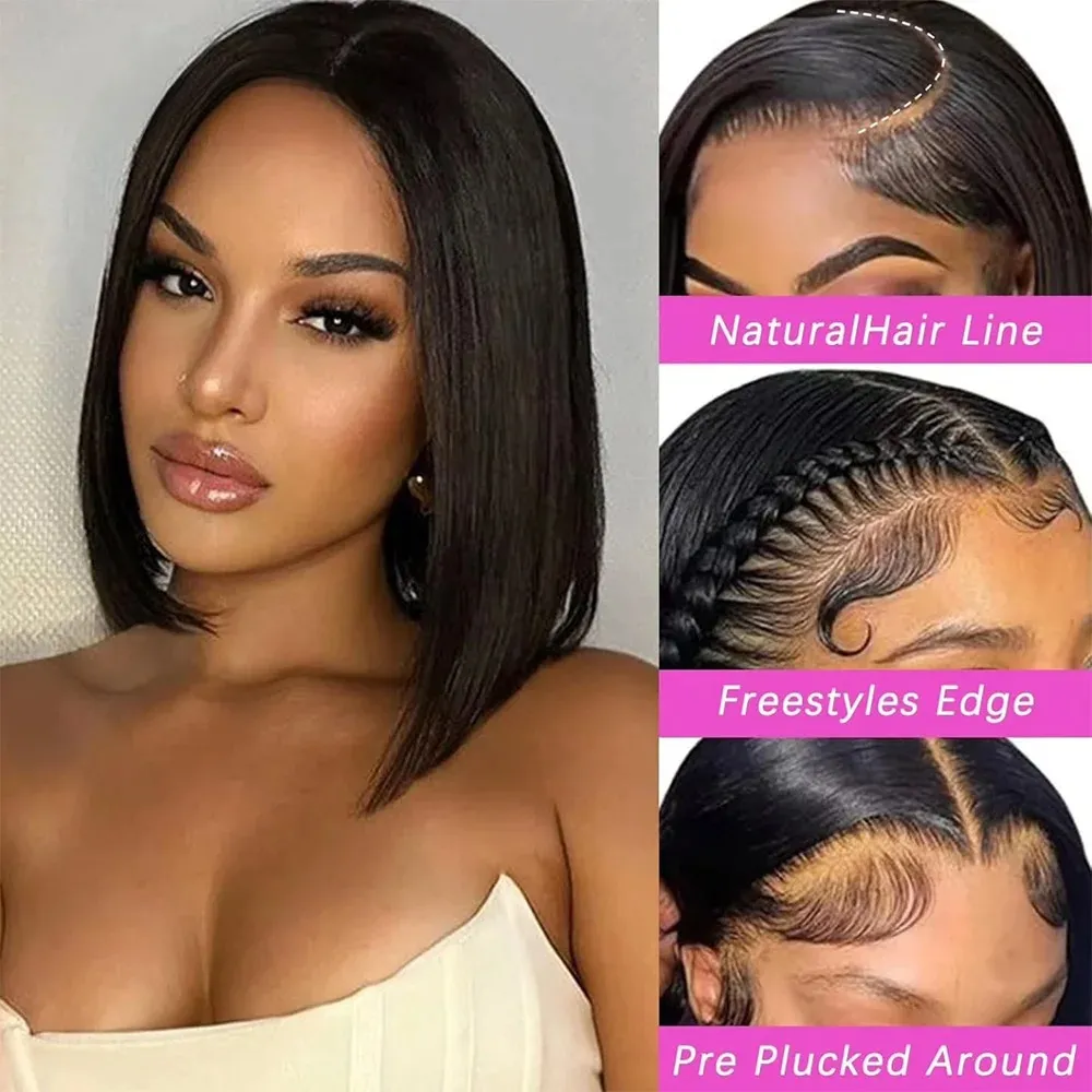 Human Hair Lace Front Glueless Straight Bob Glueless Wigs For Women