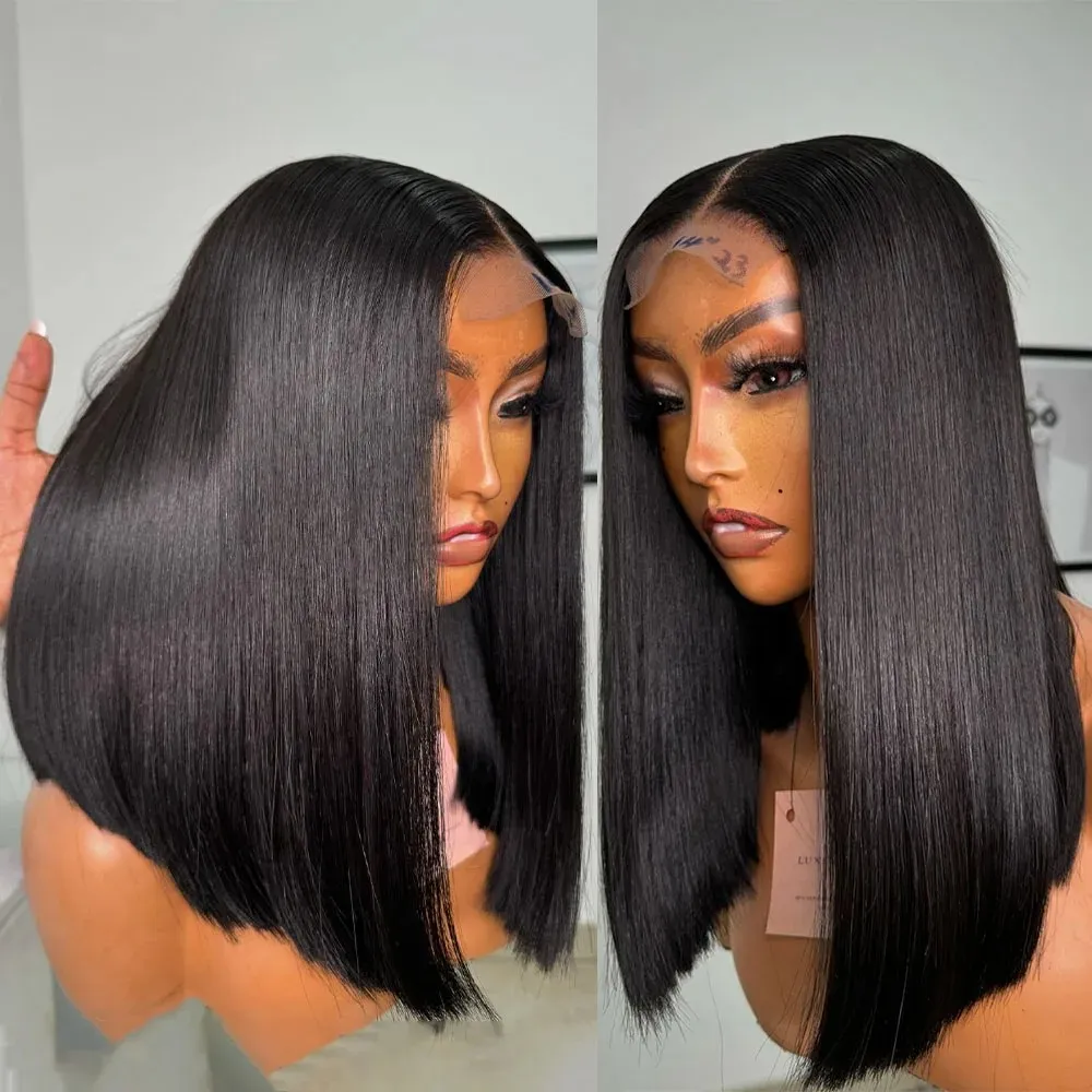 Human Hair Lace Front Glueless Straight Bob Glueless Wigs For Women