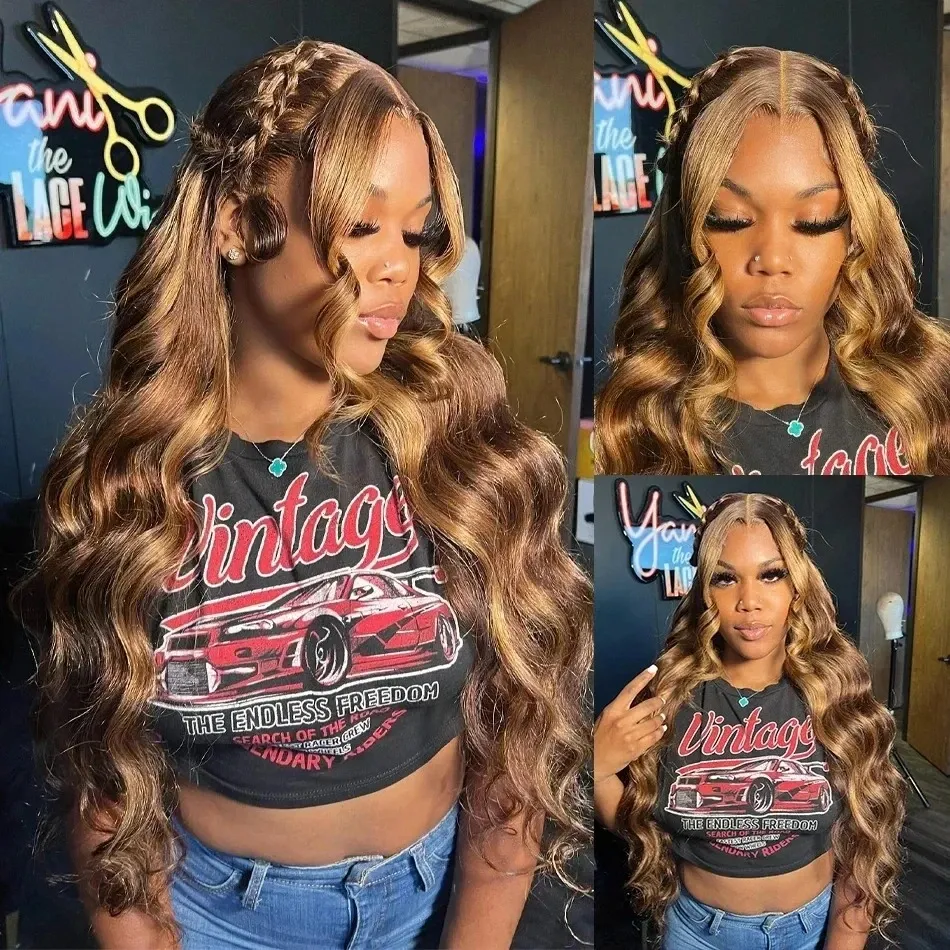  Blonde Highlight 13x6 Glueless Wigs Wear And Go Body Wave Human Hair Wig High Density 13x4
