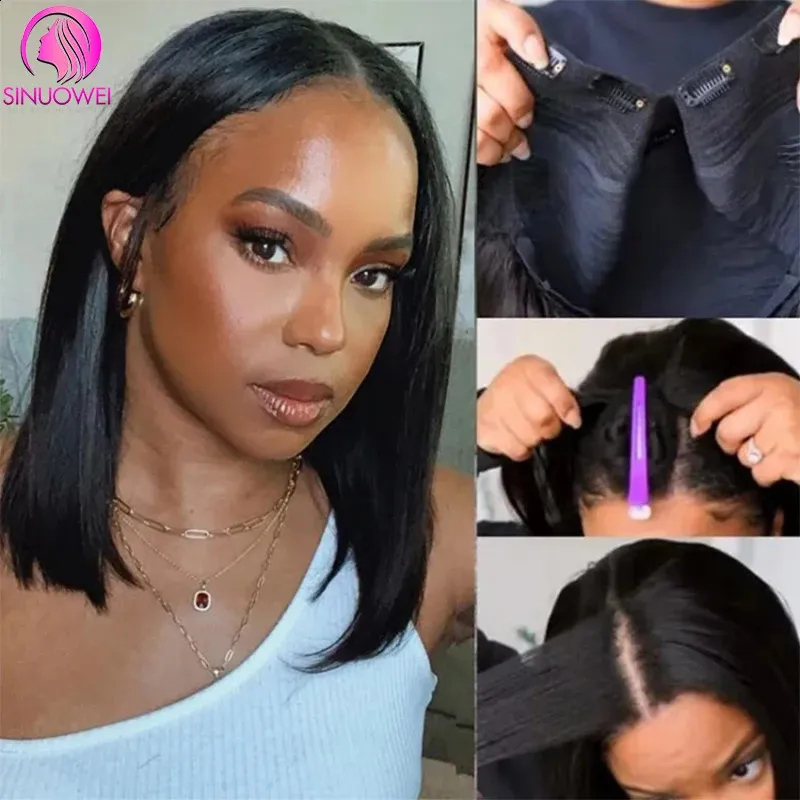 V Part Bob Wigs for Women Straight Short Human Hair Wigs Glueless