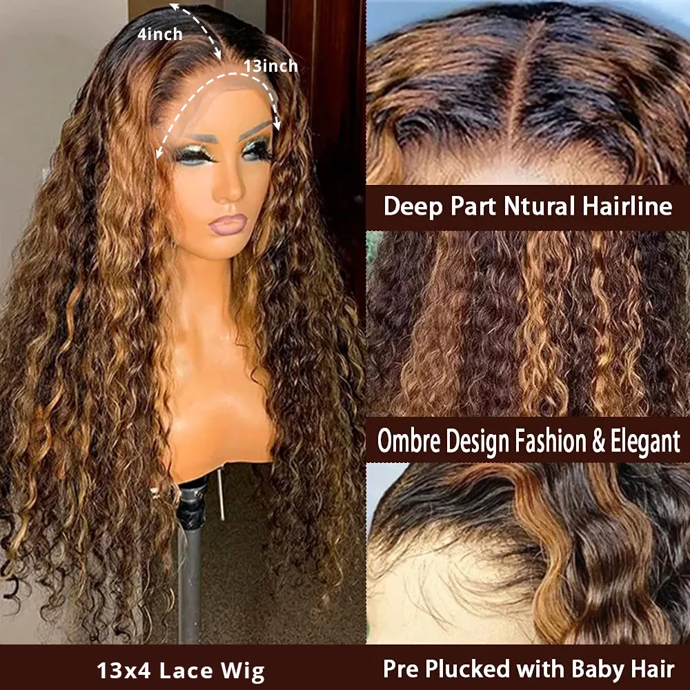 40Inch Honey Blonde Ombre Deep Wave 13x4 HD Lace Front Brazilian Human Hair Wig 250% Density