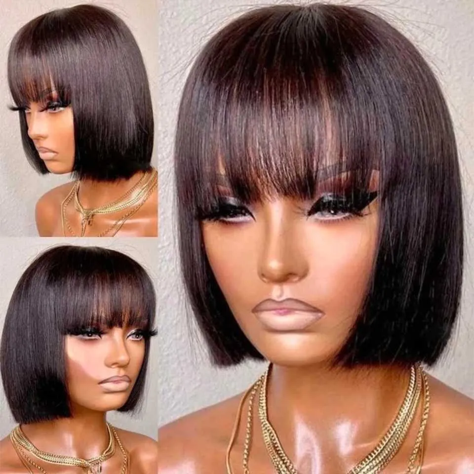 8-16 Inch Brazilian Remy Straight Bob Wigs with Bangs