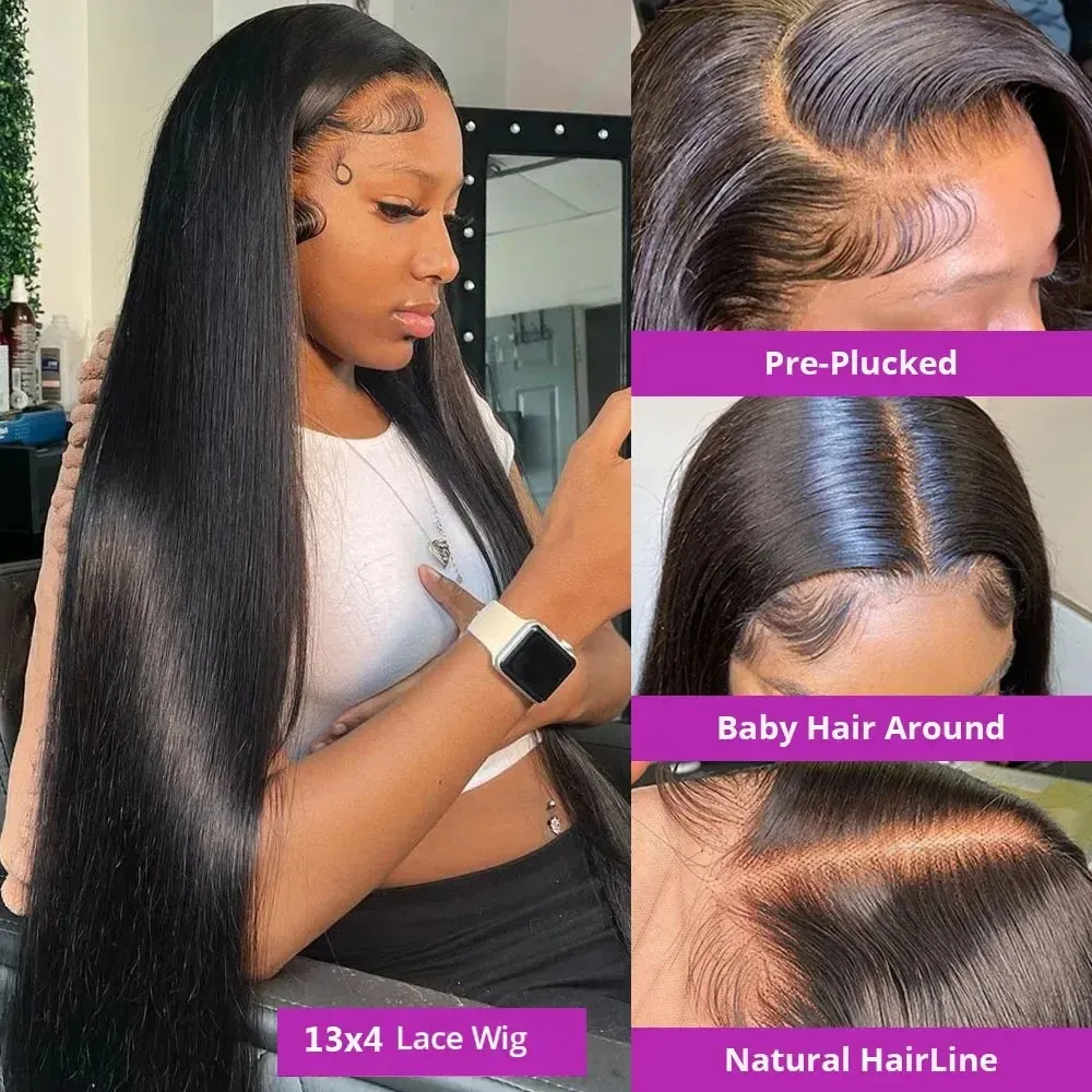 40 42 Inch 13x4 13x6 HD Transparent Bone Straight Lace Front Wigs 250% Brazilian Human Hair Wigs 5x5 Glueless Lace
