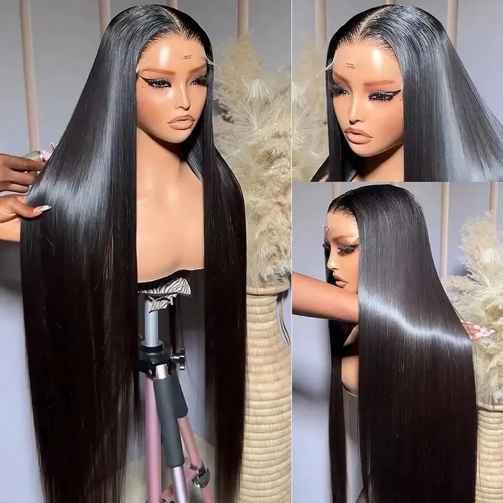 40 42 Inch 13x4 13x6 HD Transparent Bone Straight Lace Front Wigs 250% Brazilian Human Hair Wigs 5x5 Glueless Lace