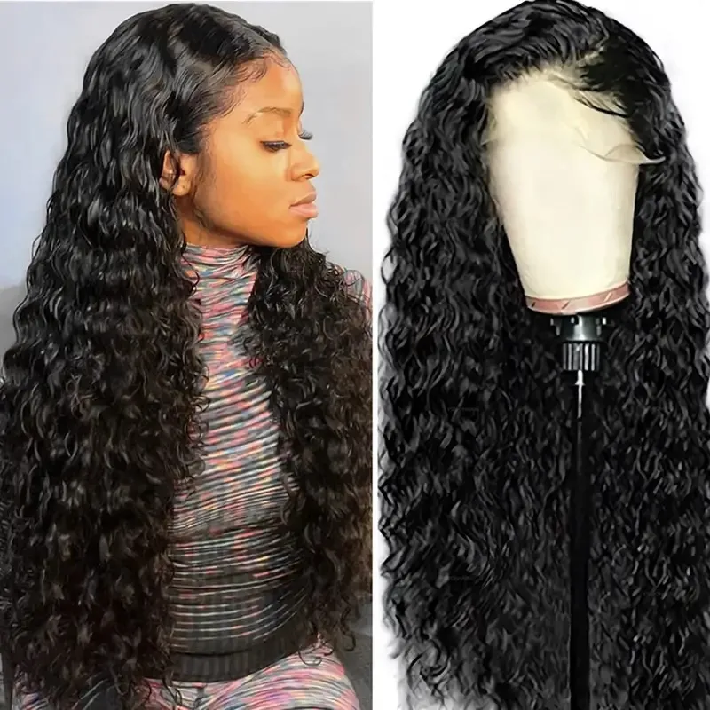 Natural Black Deep Wave Lace Frontal Human Hair Wigs 100% Remy Human Hair Curly Lace Front Wig For Women Daily Party Use