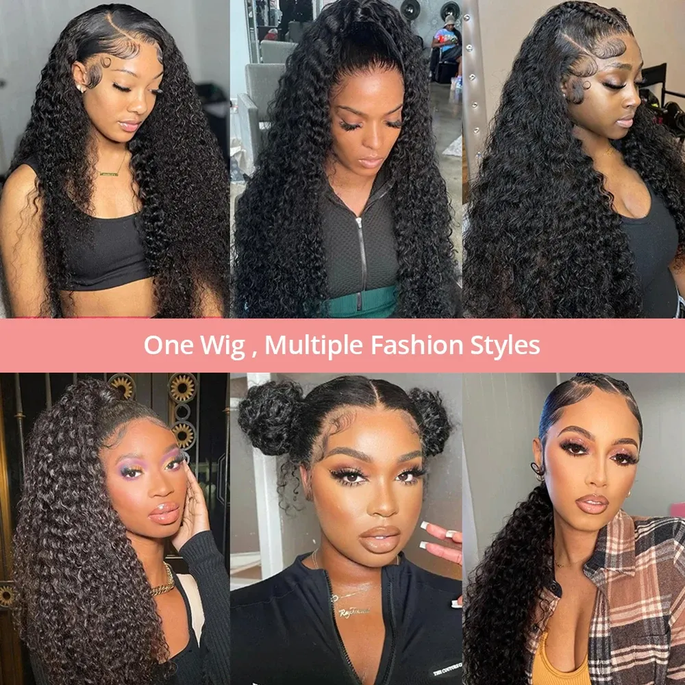 Natural Black Deep Wave Lace Frontal Human Hair Wigs 100% Remy Human Hair Curly Lace Front Wig For Women Daily Party Use