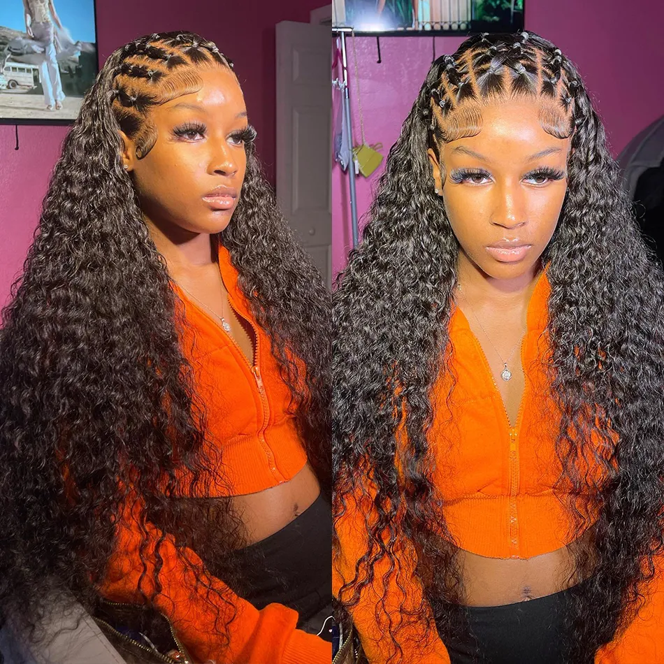 Orange & Reddish Brown Curly Bob Lace Wigs Human Hair & Synthetic Water Wave Short Bob