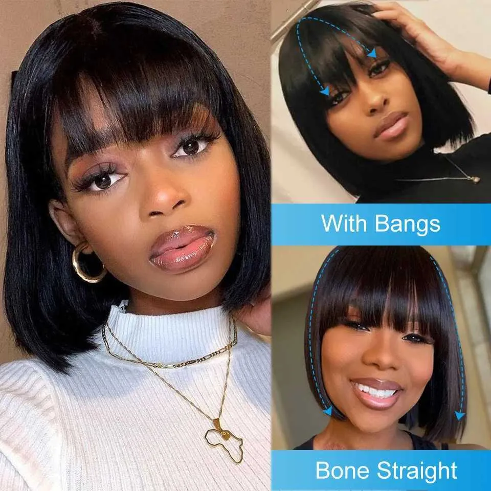 8-16 Inch Brazilian Remy Straight Bob Wigs with Bangs