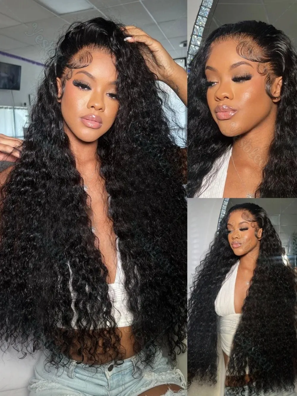 Human Hair Lace Front Glueless Deep Wave Water Wave Human Hair Wigs For Women